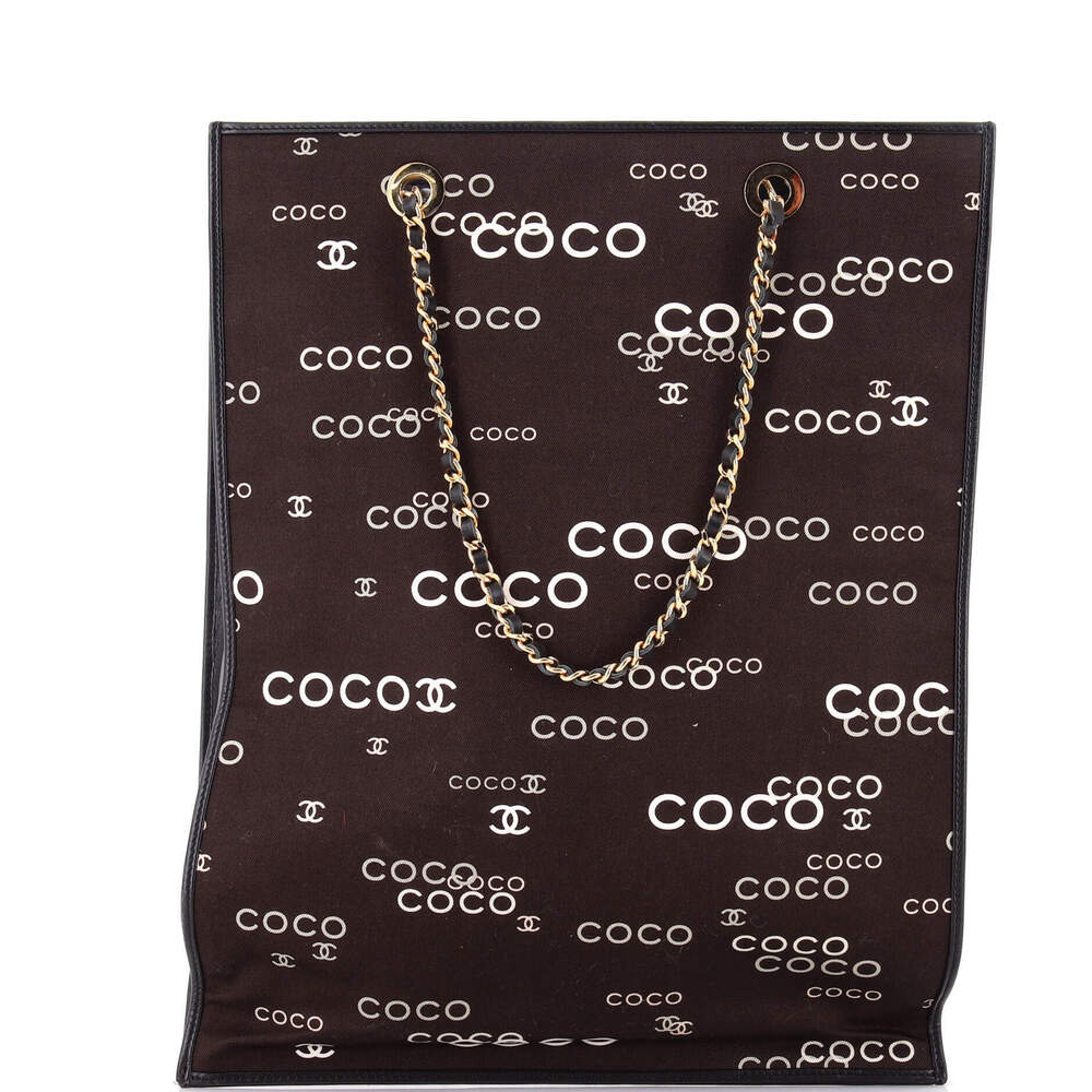 Chanel Tall Vintage Coco Chain Shopping Tote Printed Canvas